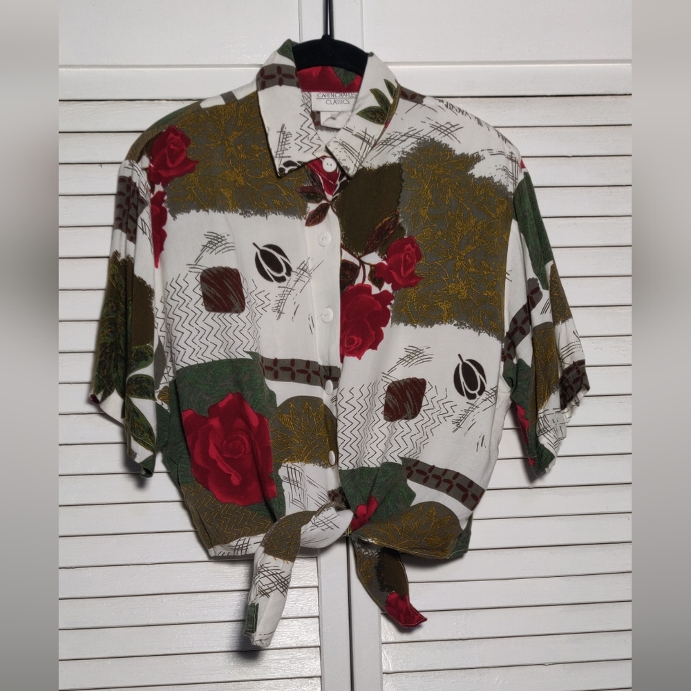 Caren Charles Classics Patterned Tie Front Shirt